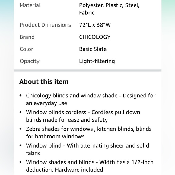 🪟CHICOLOGY Zebra Blinds, Roller Window Shades🪟 38" W X 72" H - Picture 8 of 8